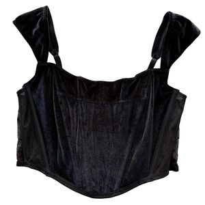 Victoria's Secret Black Velvet‎ Sheer Dot Corset Bustier Top XS Whimsigoth Retro
